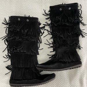 Minnetonka Black Fringe Boots